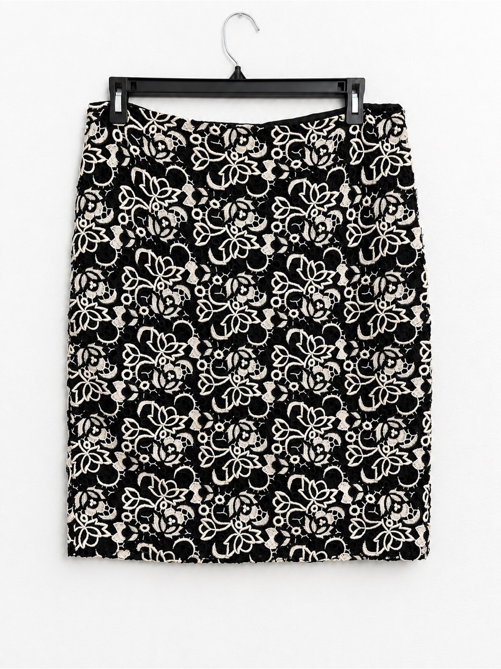 Talbots Black Pencil Skirt with Cream Floral Lace Overlay